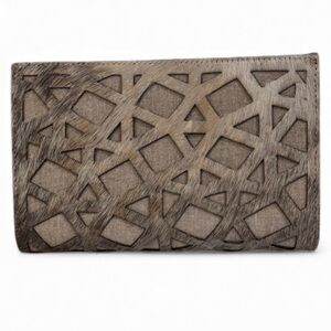 NWOT Piper Collection Emma Grey Laser Cut Cowhide Clutch Purse Bag